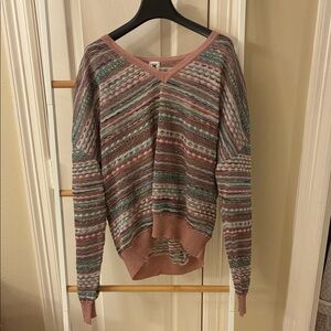 NWT M by Missoni Striped V-Neck Sweater in Pink, Green and Cream light weight